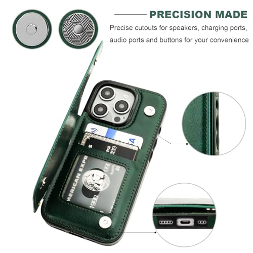 ONETOP for iPhone 16 Pro Wallet Case with Credit Card Holder,Green | Kickstand,ID/Cash Holder,Case Wallet with Card Slots,Double Magnetic Clasp,Durable PU Leather Shockproof Cover for Women Men - color: Green