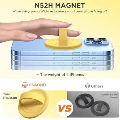 Upgraded Magnetic Phone Grip, Liquid Silicone Soft and Portable, Removable Finger Loop Ring Grip Holder for iPhone, Strong Magnetic Attraction, Compatible with MagSafe Phone Case, Yellow - color: Yellow