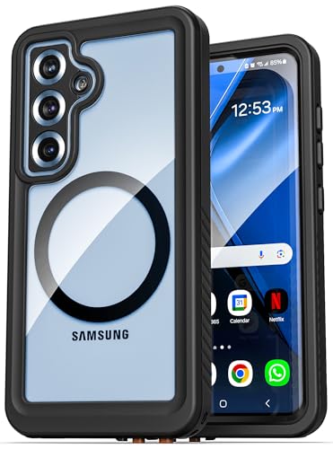 ENCASED Waterproof Case Designed for Samsung Galaxy S25 (IP68) Full Body Protective Phone Case with Screen Protector Built-in (Clear/Black) (S25) - size: S25