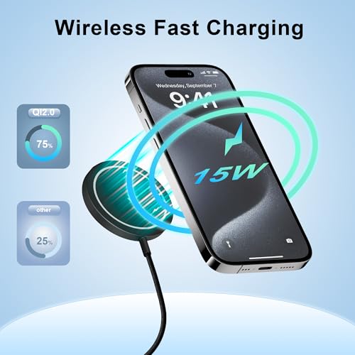 Magnetic Wireless Charger for iPhone 16 Pro Max/16 Pro/16/16 Plus/15/14/13/12 Series AirPods 3/2/Pro/Pro 2 15w Mag-Safe Charger Magnet Charging Pad with USB-C Ports