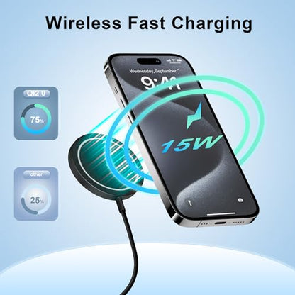 Magnetic Wireless Charger for iPhone 16 Pro Max/16 Pro/16/16 Plus/15/14/13/12 Series AirPods 3/2/Pro/Pro 2 15w Mag-Safe Charger Magnet Charging Pad with USB-C Ports