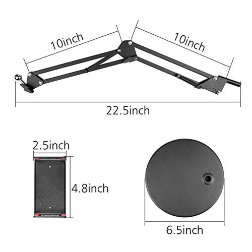 Overhead Phone Mount Stand ChromLives Phone Video Stand Articulating Arm Phone Mount Table Top with Base Adjustable 360° Cell Phone Tablet Holder Mount Desktop Compatible with Phones, Tablets, iPad - color: Black2