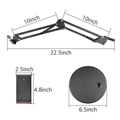 Overhead Phone Mount Stand ChromLives Phone Video Stand Articulating Arm Phone Mount Table Top with Base Adjustable 360° Cell Phone Tablet Holder Mount Desktop Compatible with Phones, Tablets, iPad - color: Black2