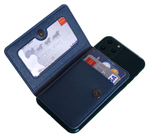 ID Card Holder for Back of Phone Leather Phone Wallet Stick On with Stand Flip Waterproof Leather Adhesive Wallet for Most Cellphones (Navy) - color: Navy