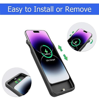 Wireless Charging Case for iPhone 14 Pro, 10000mAh High Capacity Portable Rechargeable Battery Case Wireless Charging Compatible with iPhone 14 Pro (6.1 inch) Extended Battery Charger Case (Black) - size: iPhone 14 Pro
