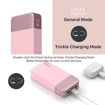 NOBIS Portable Charger 35W 20000mAh Power Bank Fast Charging - color: Pink