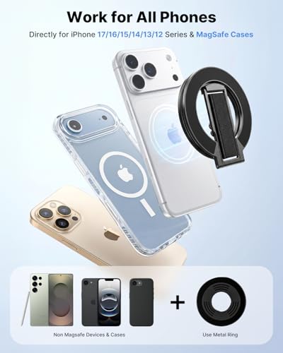 [2026 Upgraded] for MagSafe Phone Grip with Finger Strap - color: Black