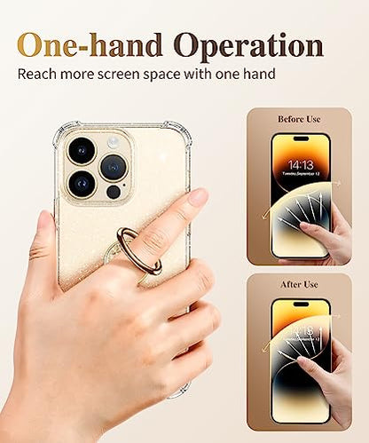 GVIEWIN Gritter Cell Phone Ring Holder, Metal Kickstand Grip 360° Rotation - color: Golden Glitter