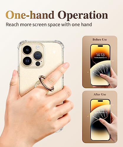 GVIEWIN Gritter Cell Phone Ring Holder, Metal Kickstand Grip 360° Rotation - color: Golden Glitter