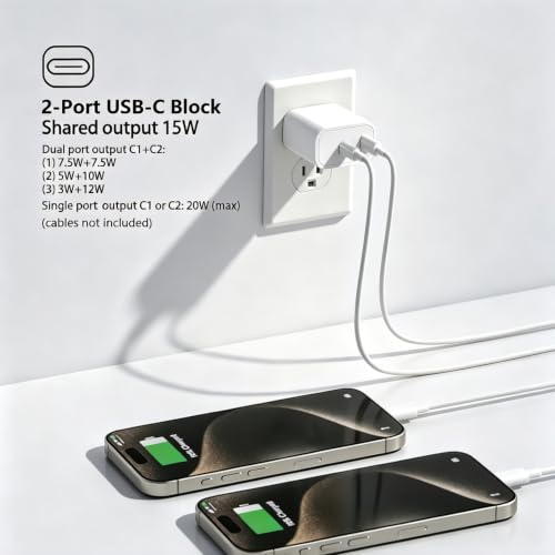Dual USB C Charger Block for Apple Watch 11 10 iWatch iPhone iPad AirPods - color: White, size: 2-C 20W x1