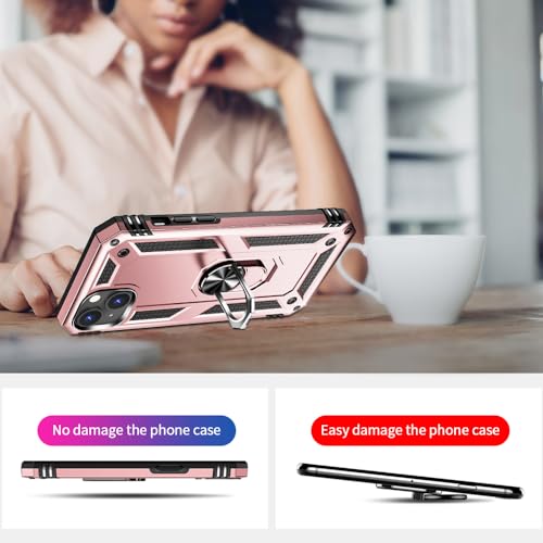 iPhone 14 Case with HD Screen Protector, Military Grade 16ft Drop Tested Ring Shockproof Protective Phone Case, Rose Gold - color: Rose Gold, size: iphone 14