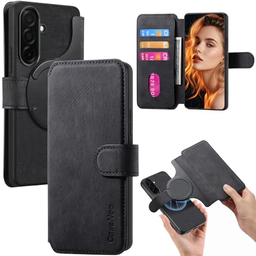 2 in 1 Wallet Case for Samsung Galaxy S25 FE CMG Black | PU Leather Magnetic Flip Folio Case with RFID Blocking Card Holder, Credit Card Slots Kickstand, Shockproof Protective Cover - color: Black, size: Samsung Galaxy S25 FE