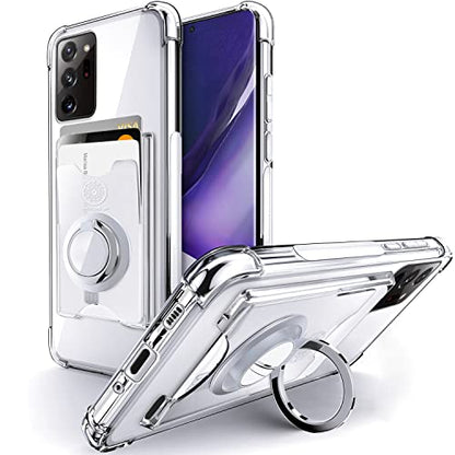 Shields Up for Samsung Galaxy Note 20 Ultra Case with Card Holder, Clear | Minimalist Wallet Case, 3 Card Slots, 360° Rotation Ring Stand/Kickstand, [Drop Protection] Slim Protective Cover - size: Galaxy Note 20 Ultra