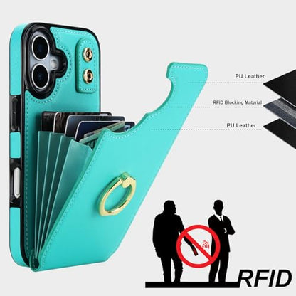 Folosu for iPhone 17 Case Wallet with Card Holder, Finger Ring Cover Green - color: Mint Green