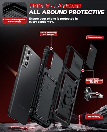 LeYi for Samsung-Galaxy S21 Phone Case: with Slide Camera Cover | Rugged Shockproof Cell Android Samsung S21 Case Cover Funda Magnetic Stand S 21 21S 5G, Black - color: TC Black, size: S21 5G 6.2inch