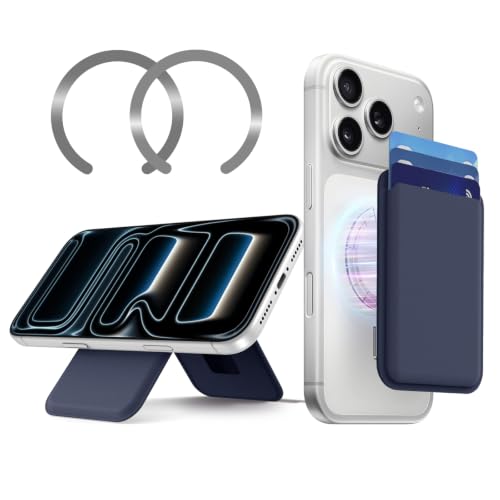 MagSafe Wallet Stand RFID Card Holder Thin Leather with Strong Magnets - color: Blue