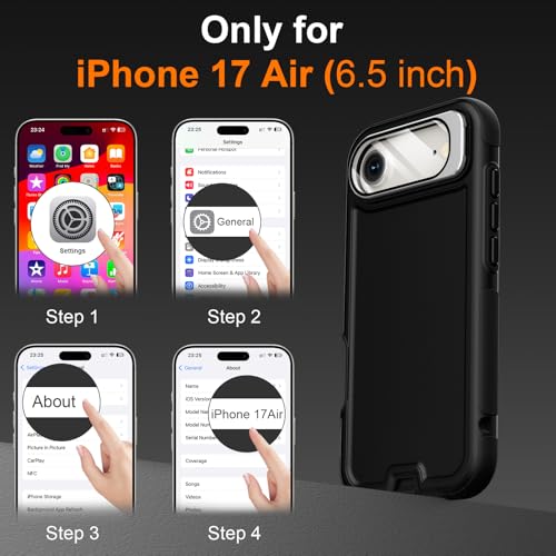 Follaroma Magnetic for iPhone 17 Air Case with Camera Stand, Black, 6.5" | Built-in Glass Camera Cover,Compatible with MagSafe,Heavy Duty Shockproof Protective,Military-Grade Anti-DropDual Layer Cover - color: Black, size: iPhone 17 Air 6.5''