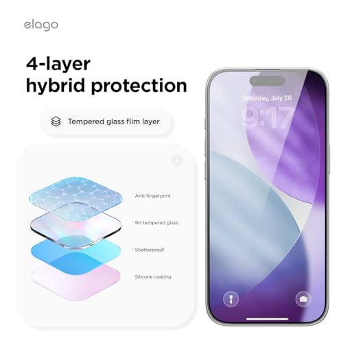elago Tempered Glass Screen Protector for iPhone Air Clear | Case Friendly, 9H Surface Hardness, Anti-Fingerprint, Shatter-Proof, Scratch Protection, Bubble-Free - size: iPhone Air