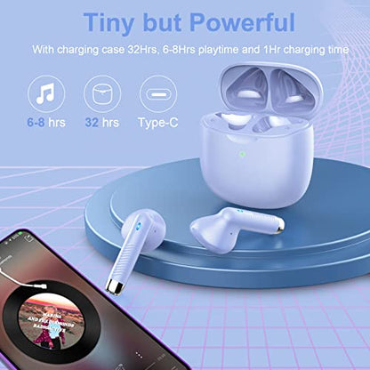 Wireless Earbuds, Bluetooth 5.4 Headphones in Ear with Noise Cancelling Mic - color: Purple