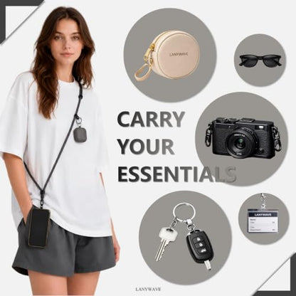 Adjustable Crossbody Phone Lanyard, Braided Cord with Tether Tab - color: Gray