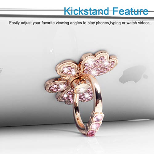 Finger Ring Stand Grip,2 Pack Luxury Glitter Diamond Universal Metal Kickstand for iPhone 16/15/14/13 Pro Max, Galaxy S24/S23/S22 Ultra, Finger Ring Grip Holder for All Smartphone, Pink/Bowknot