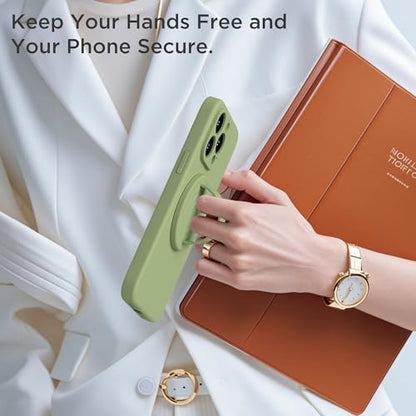 Upgraded Magnetic Phone Grip, Liquid Silicone Soft and Portable, Removable Finger Loop Ring Grip Holder for iPhone, Strong Magnetic Attraction, Compatible with MagSafe Phone Case, Tea Green - color: Tea Green
