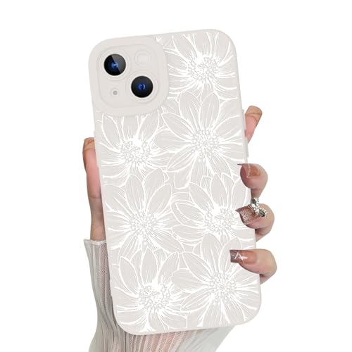 MZELQ for iPhone 14 Case Sunflowers Floral Pattern -White | Silicone Flowers Cute, Camera Protection Soft Slim Phone Cover for Girls Women - color: White-Sunflower, size: iPhone 14