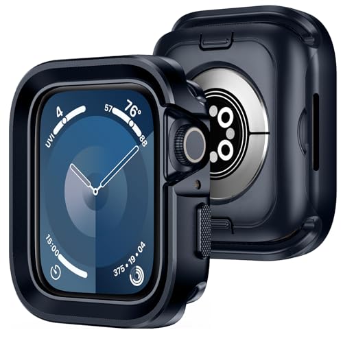 Amizee 2 in 1 Metal Rugged Case Compatible with Apple Watch SE 3/2/1 Series 6/5/4 44mm, Aluminum Shockproof Protective Bumper Cover for iWatch 44mm, Blue - color: Blue, size: 44mm