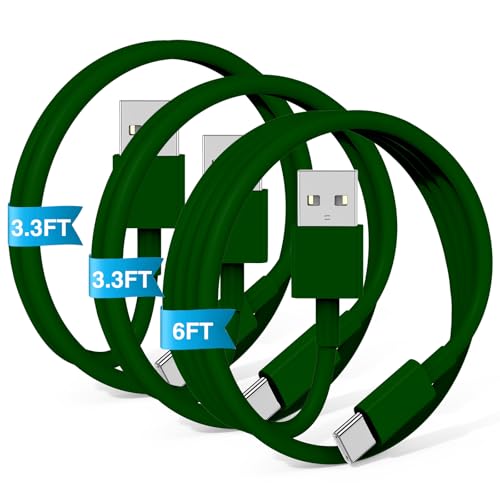 3-Pack Green [3.3FT+3.3FT+6FT] USB A to USB C Cable，USB to USB C Car Carplay Cable for iPhone 16 15 Pro Plus Pro Max，for iPad Pro/Air/Mini，for Samsung S24/S23/S22/S21，for MacBook Pro/Air and More - color: Green, size: 6FT+3.3FT+3.3FT
