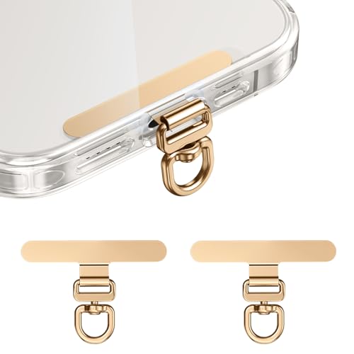 saxsion Phone Tether Tab & Lanyard Tab, 360° Swivel Clip - Ultra Thin Stainless Steel Universal Patch for All Phone Cases - color: Champagne Gold*2