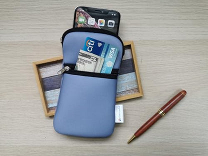 Tainada Neoprene Small Crossbody Zipper Neck Cellphone Case Pouch (Gray) | Mini Neoprene Dual Zip Wallet Purse Bag; Water-Resistant, Shockproof, Lightweight; Adjustable & Detachable Lanyard Strap - color: Gray