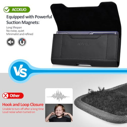 ACCKUO Leather Phone Holster with Strong Metal Belt Clip and Card Holder Compatible with iPhone 17 16 15 14 13 12 and Pro, Galaxy S26 S25 S24 S23 S22 S21 S20 for Everyday Protection, M-Black - color: Black, size: Medium