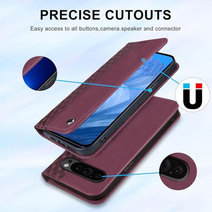 Wallet Case for Google Pixel 9/9 Pro 2024 6.3 inch - [Strong Magnetic] PU Leather Folio Flip Case with Card Holder Kickstand Protective Phone Cover - Wine red - color: Wine Red, size: Google Pixel 9/9 Pro 6.3"