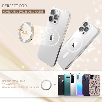 Pikabo Magnetic Phone Ring Holder for MagSafe, Glitter Phone Grip Stand - color: Glitter Gold