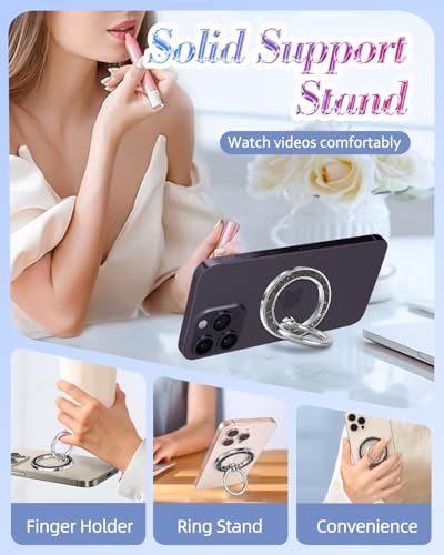 Phone Ring Holder Compatible with MagSafe - Magnetic Cell Phone Grip for Women Cute Magnet Removable Finger Ring Grip Stand Glitter Shine for iPhone 17 16 15 14 13 Pro Max Plus, Black - color: Black