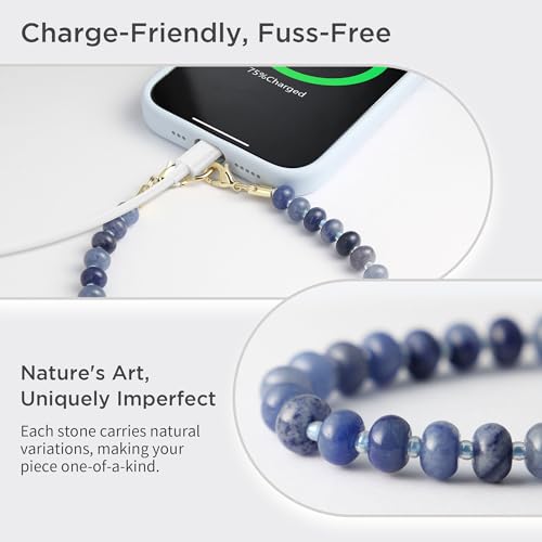 POSADINA Natural Stone Phone Charm, Beaded Healing Phone Wrist Strap, Handmade Cellphone Chain Lanyard with Tether Tab - color: Blue Aventurine