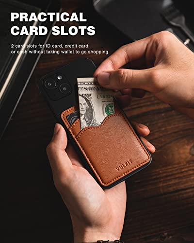 VULKIT Stick on Card Holder Compatible for iphone Leather Cell Phone Wallet Credit Card Case Strong Sticker for Women - color: Brown