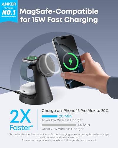 Anker MagSafe Charger Compatible, MagGo 3-in-1 Qi2 15W Charging Station - color: Black