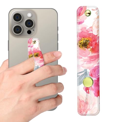 Phone Finger Strap Holder, Portable Phone Grip Loop, Telescopic Silicone Phone Stand, Compatible with Most Smartphones (Watercolor Spring Flower) - color: Watercolor Spring Flower
