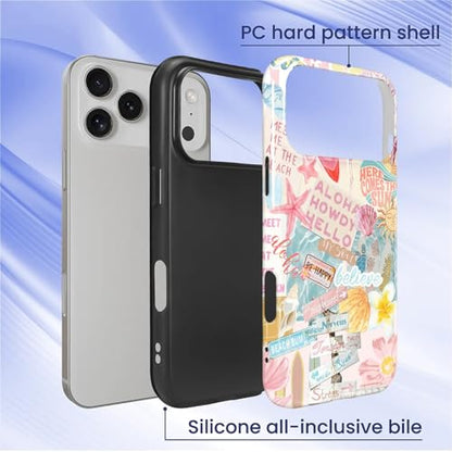 Case Compatible with iPhone 17 Pro, Cute Dual Layer Hybrid Phone Cover, Military Grade Drop Protection, Aesthetic Shockproof Phone Case for Women Girls, Pastel Pink Summer Collage - color: Pastel Pink Summer Collage, size: Iphone 17 Pro