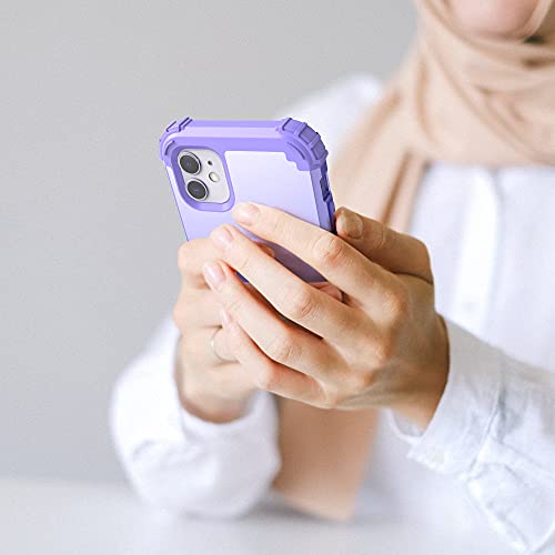 IDweel for iPhone 11 Case with Tempered Glass Screen Protector,Hybrid 3 in 1 Shockproof Heavy Duty Protection Hard PC Cover Soft Silicone Bumper Full Body Case for iPhone 11 6.1 Inch, Purple - color: Purple