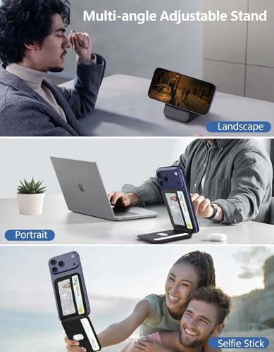 TopMade for MagSafe Wallet with Adjustable Stand, Magnetic Phone Card Holder for iPhone 17/16/15/14/13/12 Series, RFID Blocking Premium Leather, ID Window, Holds 5 Cards, Black Carbon Fiber - color: Black Carbon Fiber