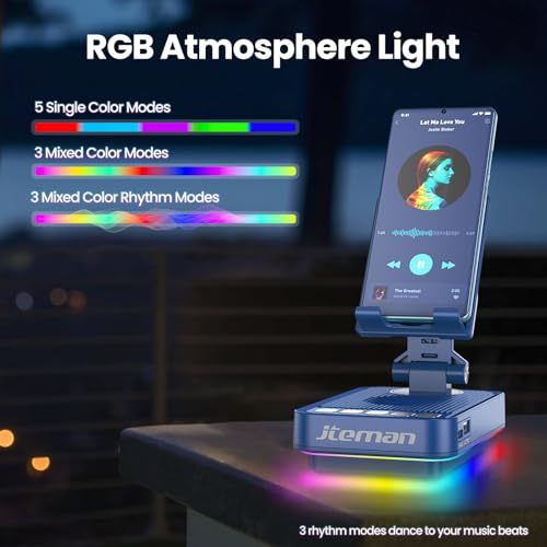 JTEMAN Gifts for Men Women Phone Stand Bluetooth Speaker with Light and Charging Function, 360 Rotating Phone Holder Cool Tech Mom Dad Gifts Husband Unique Birthday Gift Ideas - Blue - color: Blue