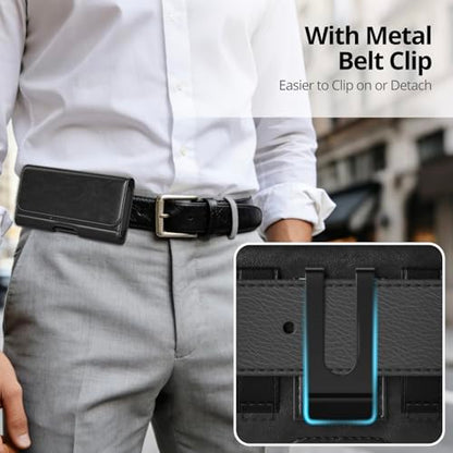 Magnetic Closure Holster for Samsung Galaxy S26, S25, S24, S23, S22, S21, S20 - Leather Belt Case with Card Holder, Premium Pouch (Fits Slim/Regular Case) (Black, Medium) - color: Black, size: Medium