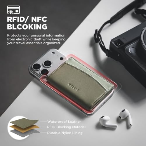 VULKIT Phone Card Holder Stick on Adhesive Credit Card Holder RFID Blocking Sticky Phone Wallet Compatible with iphone Leather Card Case for Women - color: Green