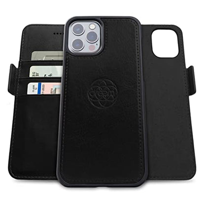 Dreem Fibonacci 2-in-1 Wallet Case for Apple iPhone 12 Pro Max - Luxury Vegan Leather, Magnetic Detachable Shockproof Phone Case, RFID Card Protection, 2-Way Flip Stand - Black - color: Black, size: iPhone 12 Pro Max