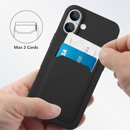 MZELQ Compatible with iPhone 16 Case Card Holder -Black | Wallet Cover,Camera Protection + Screen Protector Soft Card Slot Phone Case - color: Black, size: iPhone 16
