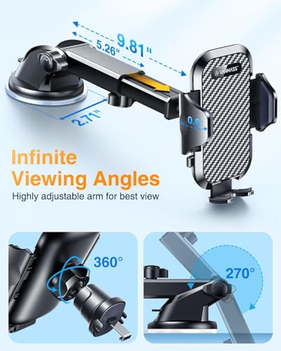 VANMASS Car Phone Holder 2026 Ultimate Military-Grade Strongest Suction & Clip Windshield Dashboard【Newest Best Strongest】 Cell Phone Automotive Dash Gauge Accents for iPhone 18 Pro Max 17 16 15 14 - color: Black