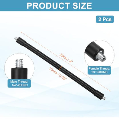 PATIKIL 2Pcs 9" Gooseneck, 1/4" Male to 1/4" Male Thread Metal Universal Hose Flexible Arm Gooseneck Tube Extension Holder for Action Camera Phone Microphone, Black - size: 9 Inch