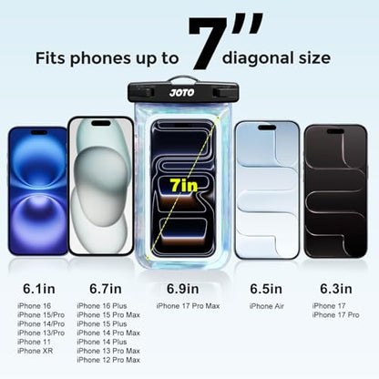 JOTO Up to 7" Universal Waterproof Phone Case for iPhone 16 15 14 13 Plus Pro Max, IPX8 Cellphone Dry Bag 12 11 Pro Max XR X 8 7 6S Plus SE, Galaxy S23 S22 S21 S20+ S20 S10 Plus Note, Pixel -Sparkle - color: Sparkle, size: 1 Pack